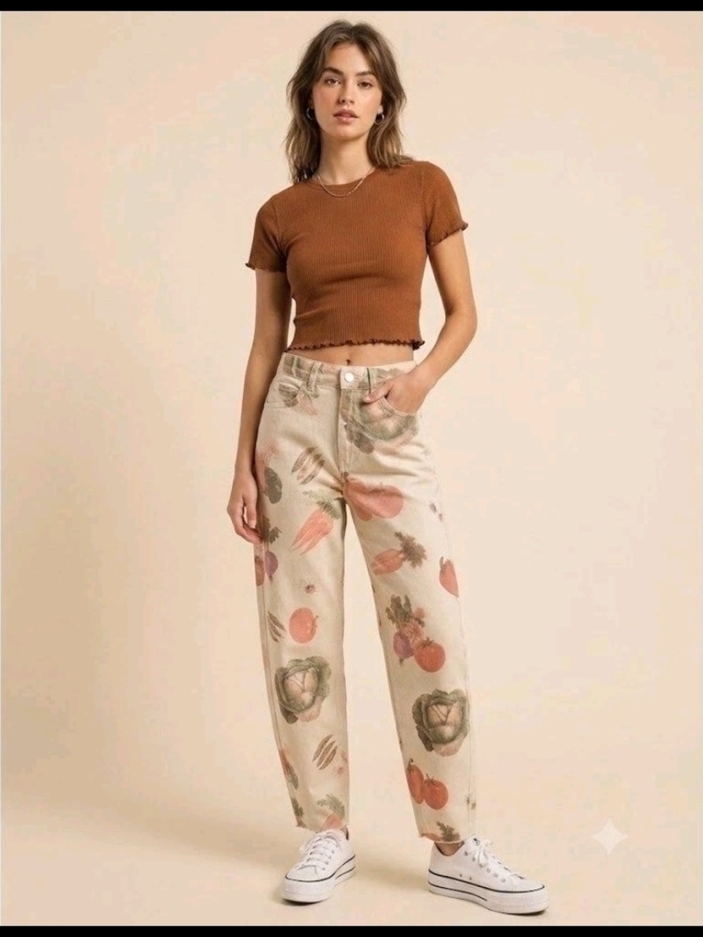 Zara Veggie Vegetable Print Wide Leg Jeans Size 2 NWOT